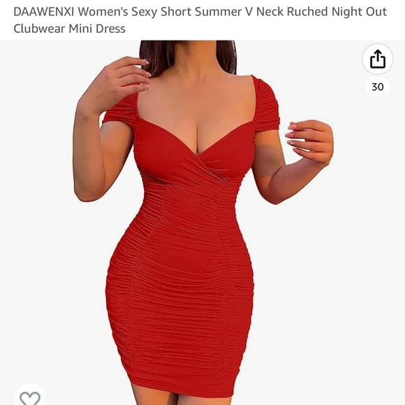 Red Ruched Mini Dress Size M - Picture 4 of 5